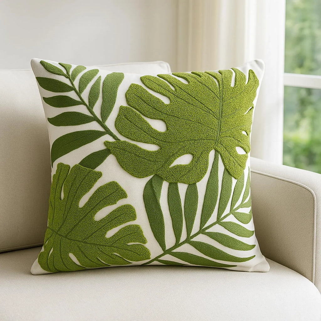 Tufted Rainforest Leaf Pillow Cover