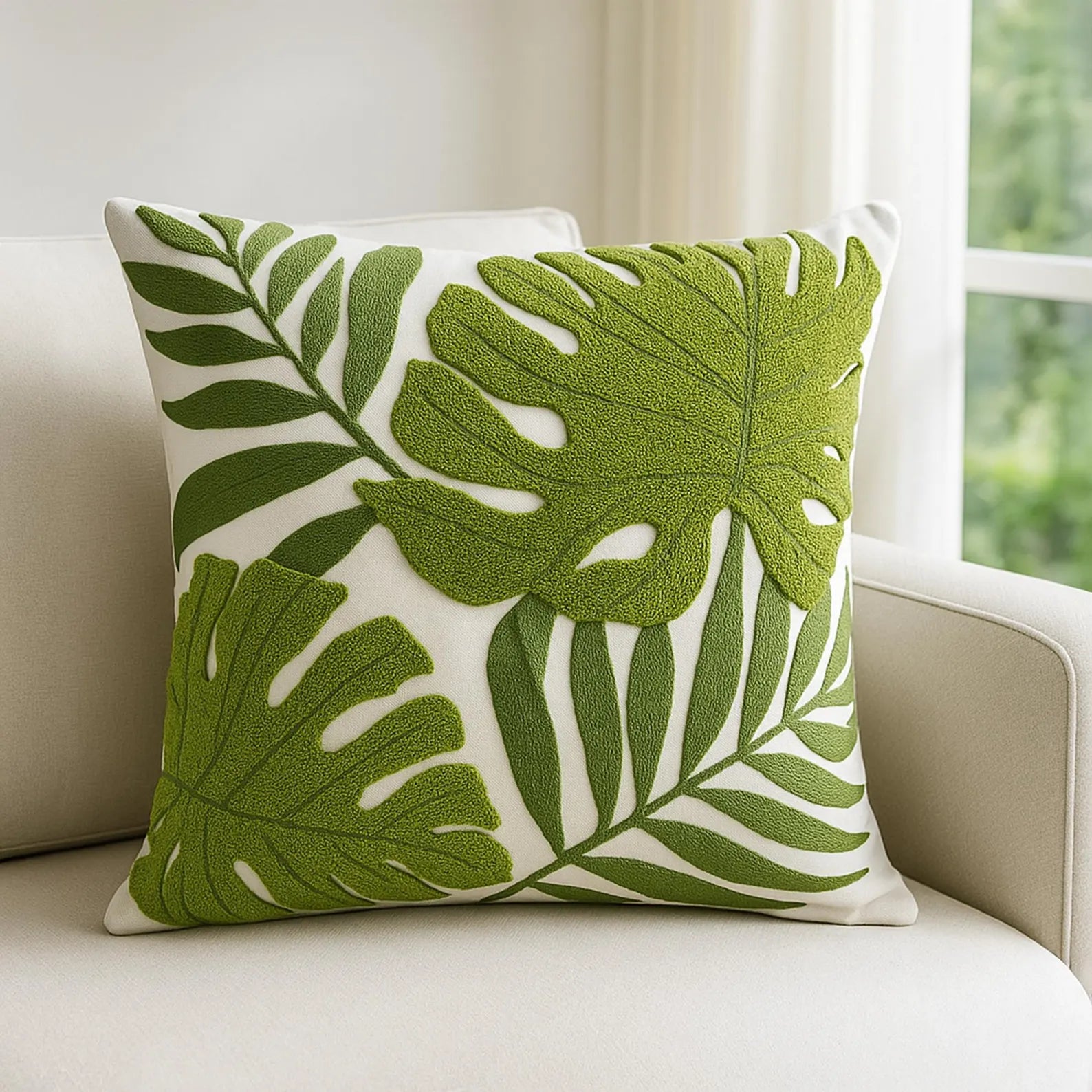Tufted Rainforest Leaf Pillow Cover