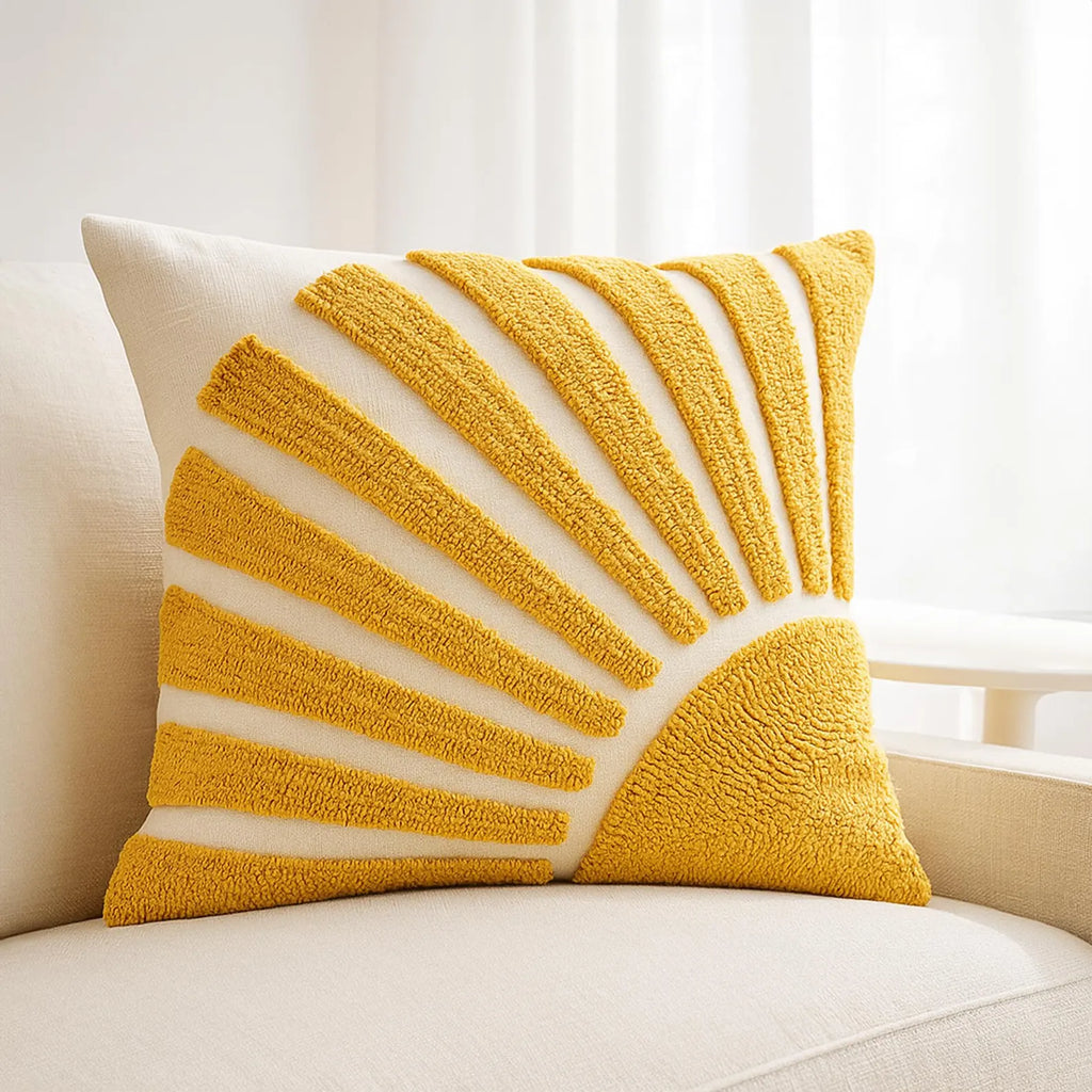 Mustard Sunburst Tufted Throw Pillow